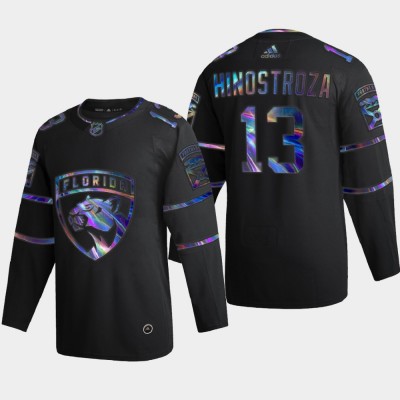 Florida Panthers #13 Vinnie Hinostroza Men's Nike Iridescent Holographic Collection NHL Jersey - Black Men's